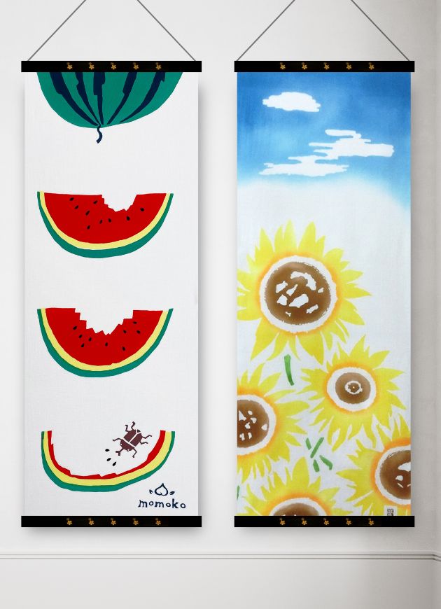 夏の手ぬぐい「スイカ」と「ひまわり」