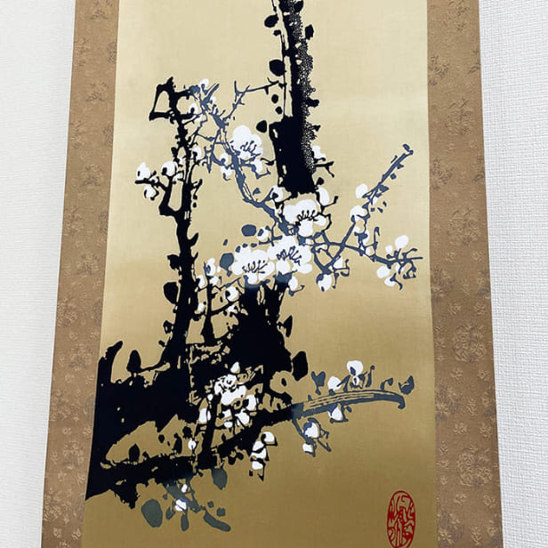 てぬぐい掛軸「白梅図」 てぬぐい掛軸「白梅図」