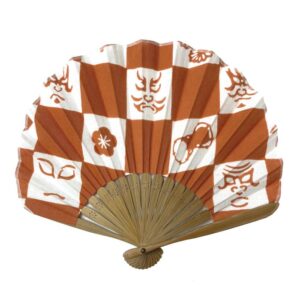 手ぬぐい扇子「隈取市松（柿色）」