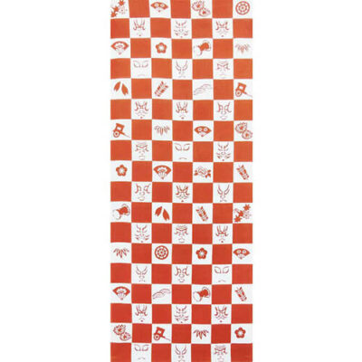 手ぬぐい「隈取市松（柿色）」歌舞伎
