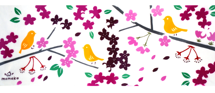 手ぬぐい「花と小鳥」桜