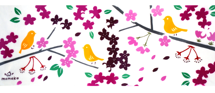 手ぬぐい「花と小鳥」桜
