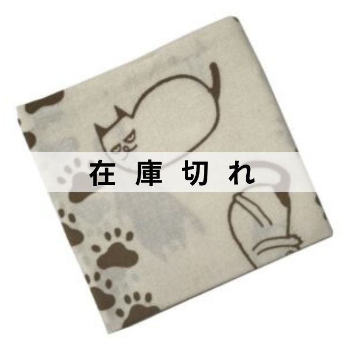 手ぬぐいハンカチ「ネコと足あと」