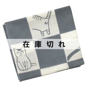 手ぬぐいハンカチ「ネコ市松（グレー）」
