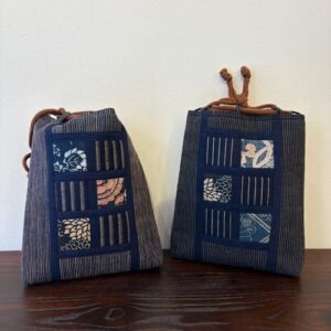 古布×藍染め巾着