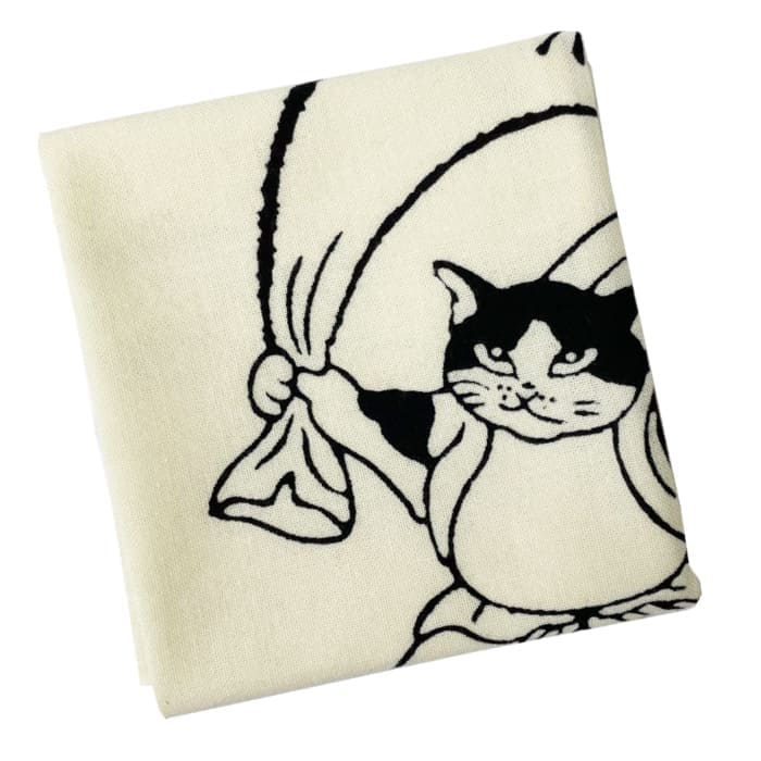 手ぬぐいハンカチ「猫の風神雷神」